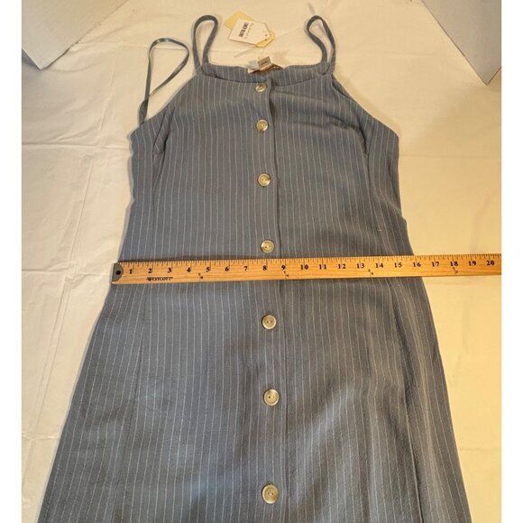 Monteau Blue Pinstripe Button-Down Linen Blend Dress Spaghetti Straps Medium - Picture 8 of 9